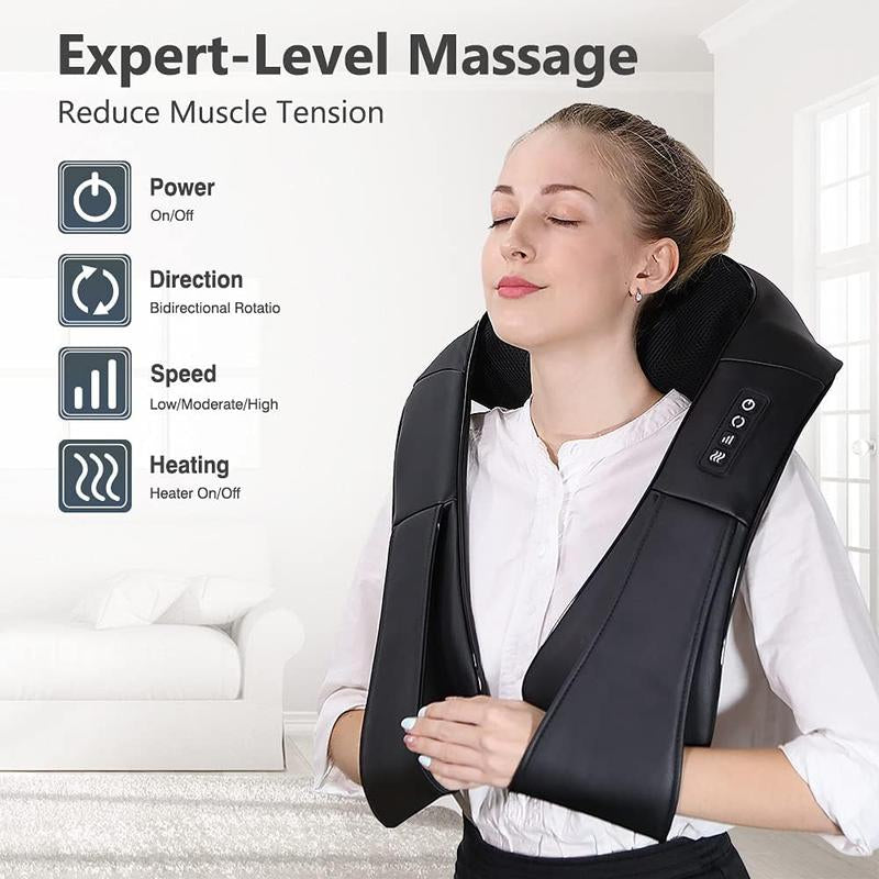 Neck and Back Massager with Heat, Shiatsu Electric Deep Tissue 3D Kneading Massagers for Relief on Waist, Leg, Calf, Foot Full Body Muscles , Office & Home & Car Use Adjustable Comfort Viral Backmassager Shoulder Massager Massage Pillow