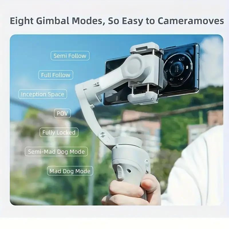 3-Axis AI Smartphone Gimbal Stabilizer plus - Advanced Object Tracking, 360-Degree Automatic Rotation, LED Light, Tripod, Face Tracking, Anti-Shake Balance, and Wireless Rechargeable Lithium-Polymer Battery for Tiktok Video Blog and Live Streaming