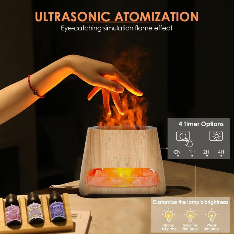 2024 Premium All New 2-In-1 Ultrasonic Essential Oil Diffuser and Himalayan Woodgrain Salt Lamp Cool Mist Humidifier, Aromatherapy Diffuser with Auto-Off Function,, 100% Pure Himalayan Pink Salt Rock, 150 Ml. Home Bedside Home Bedside