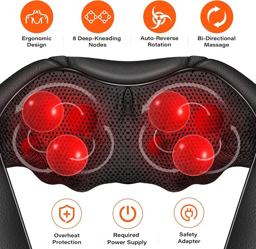 Neck and Back Massager with Heat, Shiatsu Electric Deep Tissue 3D Kneading Massagers for Relief on Waist, Leg, Calf, Foot Full Body Muscles , Office & Home & Car Use Adjustable Comfort Viral Backmassager Shoulder Massager Massage Pillow