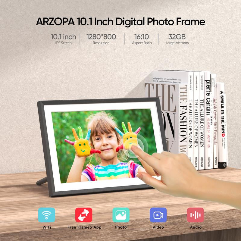 ARZOPA Wifi Digital Photo Frame 10.1 Inch IPS Touchscreen Electronic Photo Frame with 32GB Frameo Digital Picture Frames Share Photos Videos Music Calendar Alarm Auto Rotate