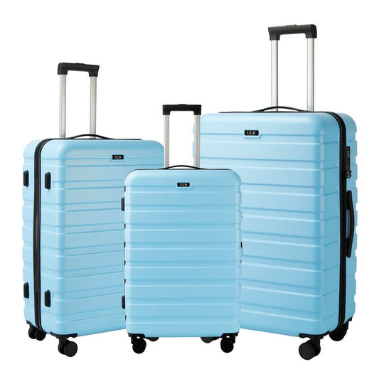 UUH 3-Piece Spinner Luggage Set (20"24"28")- Travel and Moving Set. Green, Grey, Orange, Red, Blue, Rose Gold, Sky Blue, Black.