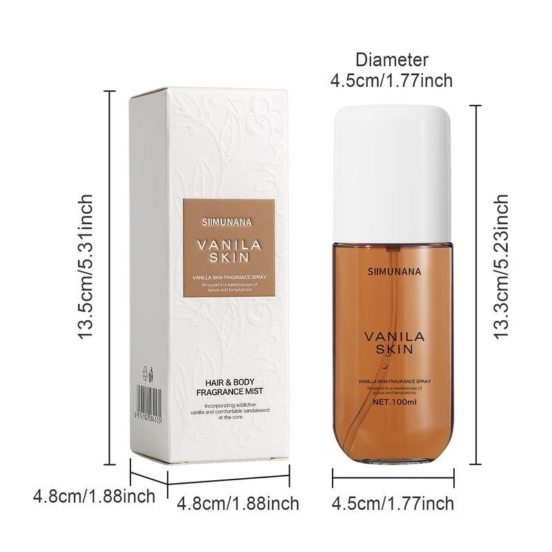 Vanilla Skin - Body & Hair Fragrance Mist Vanilla Hair and Body Spray Long - Lasting Fragrance - Travel Size 100Ml