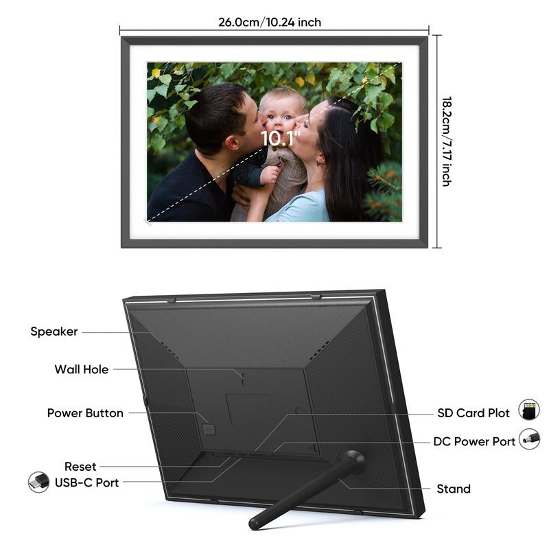 ARZOPA Wifi Digital Photo Frame 10.1 Inch IPS Touchscreen Electronic Photo Frame with 32GB Frameo Digital Picture Frames Share Photos Videos Music Calendar Alarm Auto Rotate