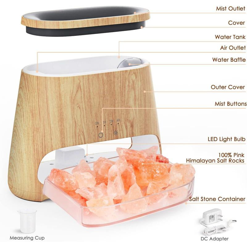 2024 Premium All New 2-In-1 Ultrasonic Essential Oil Diffuser and Himalayan Woodgrain Salt Lamp Cool Mist Humidifier, Aromatherapy Diffuser with Auto-Off Function,, 100% Pure Himalayan Pink Salt Rock, 150 Ml. Home Bedside Home Bedside