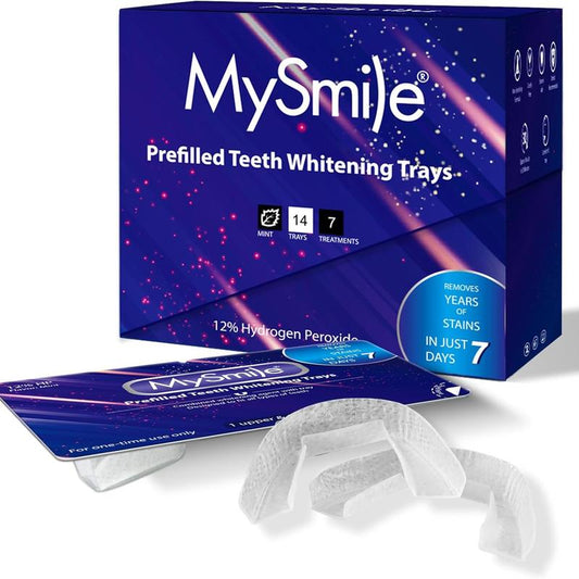 Mysmile Prefilled Teeth Whitening Trays with 12% Hydrogen Peroxide – Enamel Safe, Fast-Acting Formula for Sensitive Teeth, 7 Treatments Gentle Oral