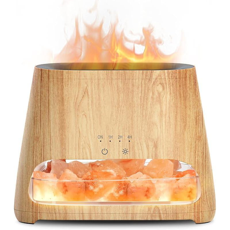 2024 Premium All New 2-In-1 Ultrasonic Essential Oil Diffuser and Himalayan Woodgrain Salt Lamp Cool Mist Humidifier, Aromatherapy Diffuser with Auto-Off Function,, 100% Pure Himalayan Pink Salt Rock, 150 Ml. Home Bedside Home Bedside