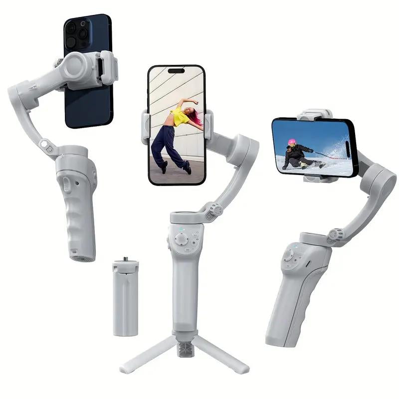 3-Axis AI Smartphone Gimbal Stabilizer plus - Advanced Object Tracking, 360-Degree Automatic Rotation, LED Light, Tripod, Face Tracking, Anti-Shake Balance, and Wireless Rechargeable Lithium-Polymer Battery for Tiktok Video Blog and Live Streaming