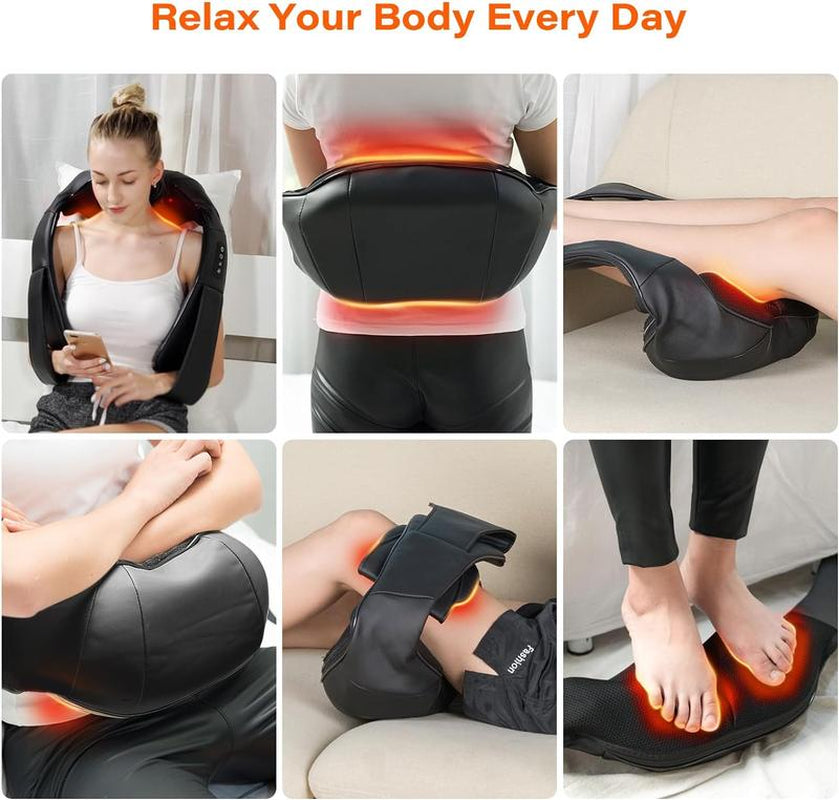 Neck and Back Massager with Heat, Shiatsu Electric Deep Tissue 3D Kneading Massagers for Relief on Waist, Leg, Calf, Foot Full Body Muscles , Office & Home & Car Use Adjustable Comfort Viral Backmassager Shoulder Massager Massage Pillow