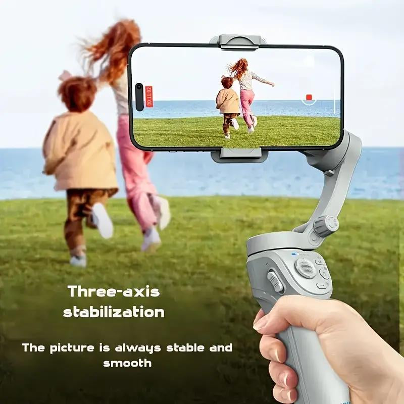 3-Axis AI Smartphone Gimbal Stabilizer plus - Advanced Object Tracking, 360-Degree Automatic Rotation, LED Light, Tripod, Face Tracking, Anti-Shake Balance, and Wireless Rechargeable Lithium-Polymer Battery for Tiktok Video Blog and Live Streaming