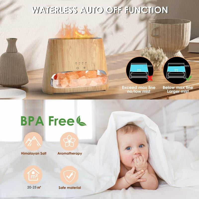 2024 Premium All New 2-In-1 Ultrasonic Essential Oil Diffuser and Himalayan Woodgrain Salt Lamp Cool Mist Humidifier, Aromatherapy Diffuser with Auto-Off Function,, 100% Pure Himalayan Pink Salt Rock, 150 Ml. Home Bedside Home Bedside