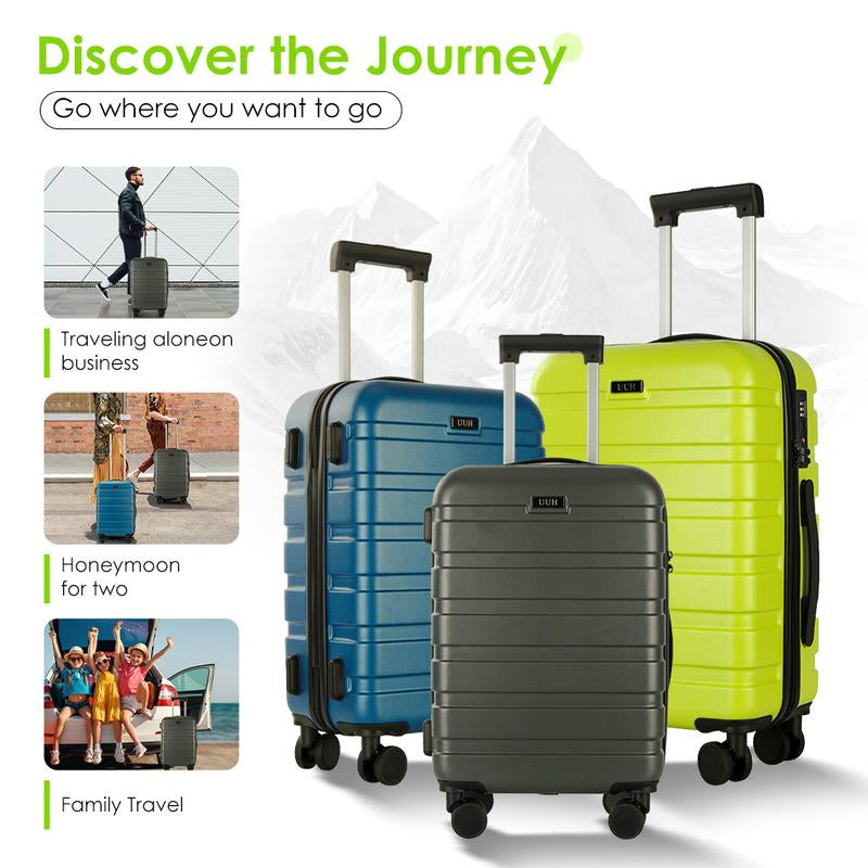 UUH 3-Piece Spinner Luggage Set (20"24"28")- Travel and Moving Set. Green, Grey, Orange, Red, Blue, Rose Gold, Sky Blue, Black.